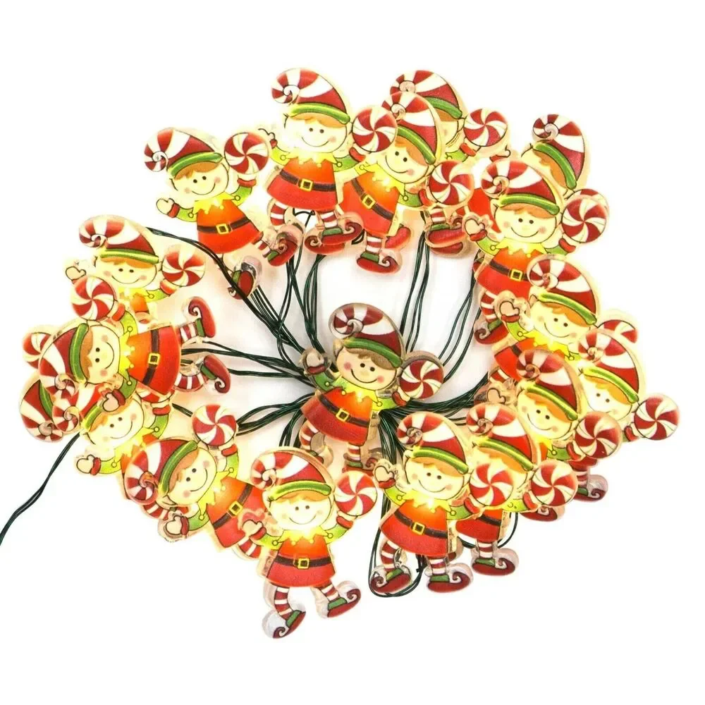 Holiday Time Elf String Lights 3-Function 18 LED Christmas Battery Power NEW